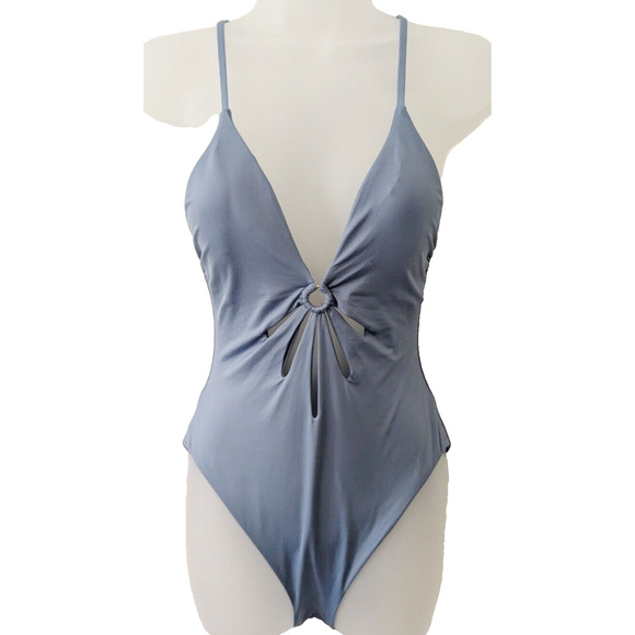 Isabella Rose Other - ISABELLA ROSE Plunge Cut Out Grommet Open One-Piece Swimsuit Blue Dusk Sz M